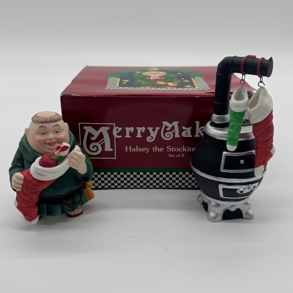 Dept 56 Merry Makers Halsey the Stocking Hanger Set of 2 Figurines with Box